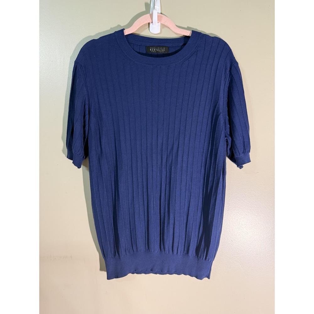 Maglificio Bartolini Sweater Womens L Blue Ribbed 3/4 Sleeve Lightweight
